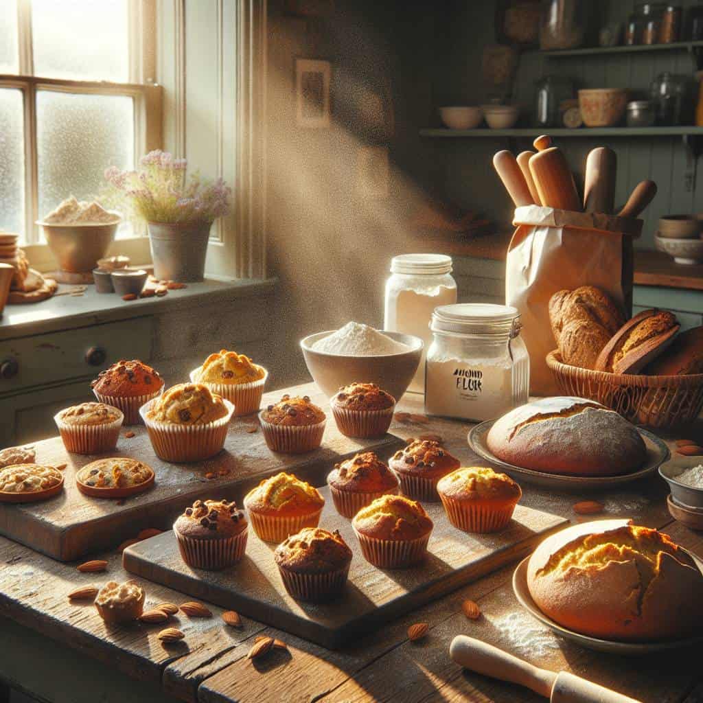 Gluten-free baking recipes kitchen scene.